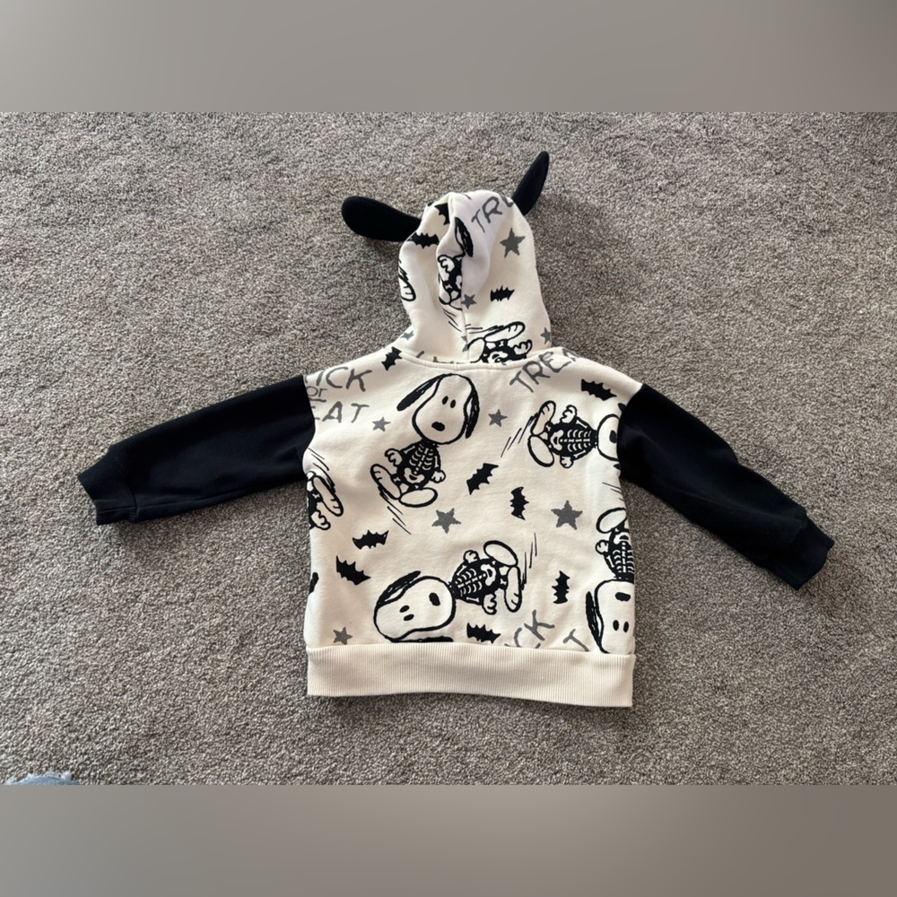 3T Peanuts Halloween pullover hoodie toddler Boy Girl Black White Snoopy ears - Picture 8 of 8